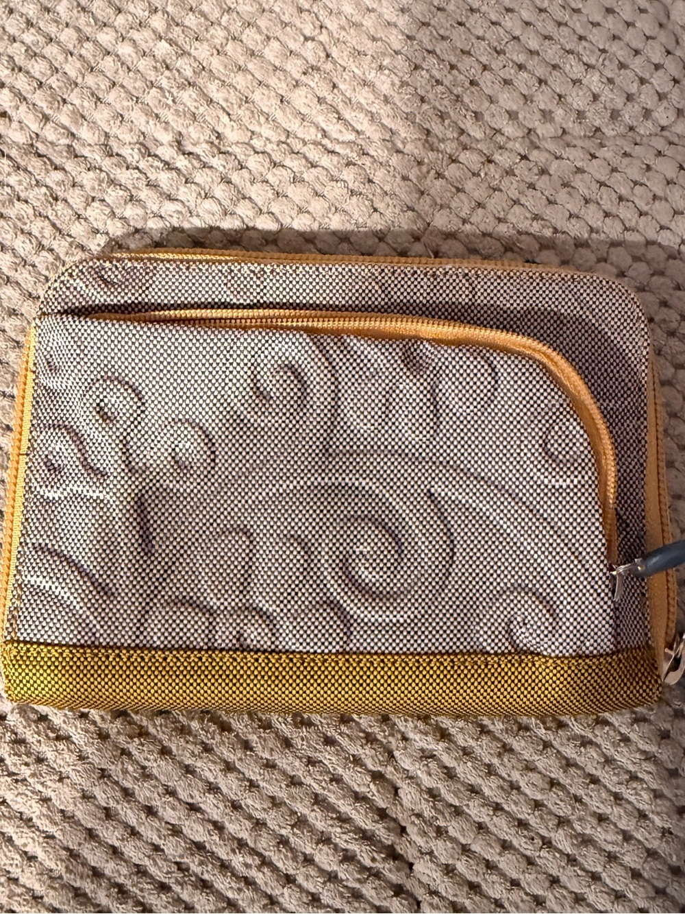 Mandarina Duck Textured Yellow and Gray Zip Wallet with Swirl Detail